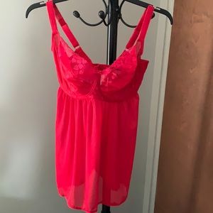 NWOT Panache Red Lace Underwire Babydoll sz 34H